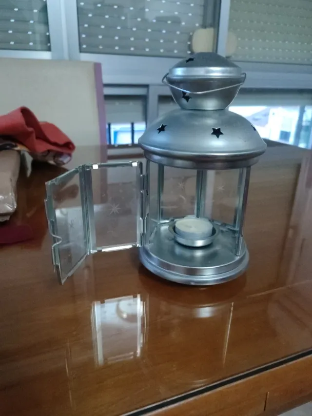 Farol porta velas plateado