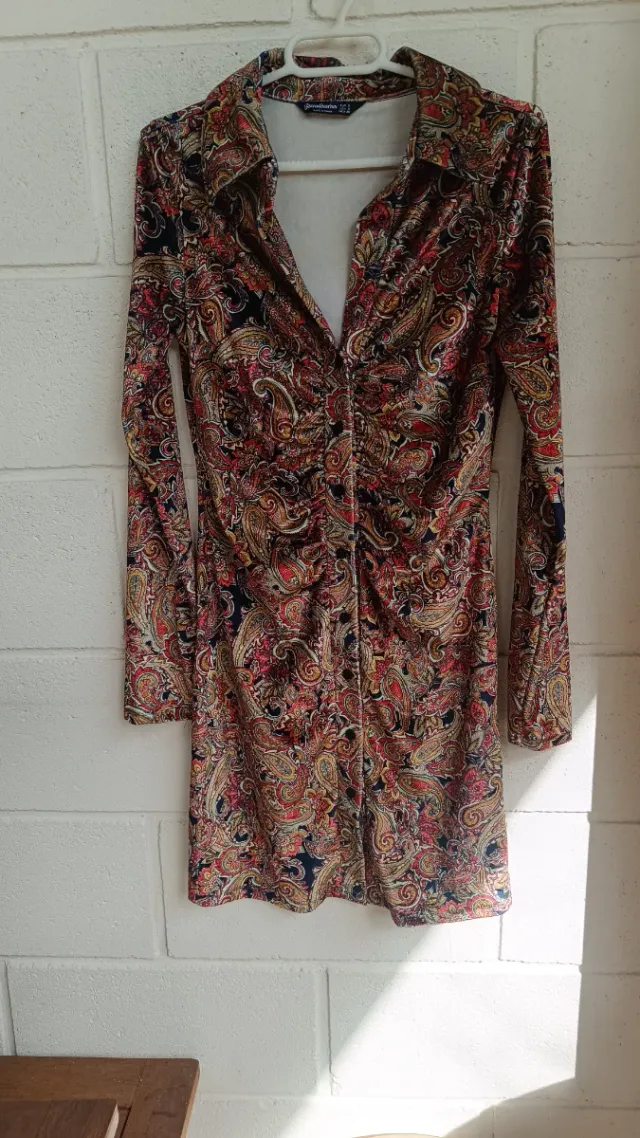 Vestido Stradivarius Terciopelo Estampado Talla S