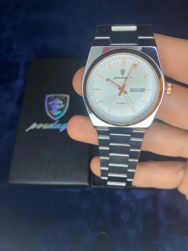 Reloj Quartz Blanco Color Oro Rosa