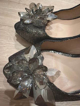 Tacones Beguér fiesta pedrería negros/plateados
