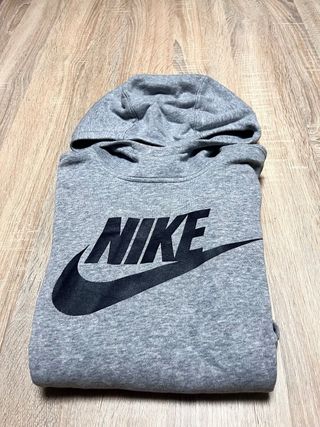 Sudadera Nike Gris Jaspeada Capucha Logo Negro