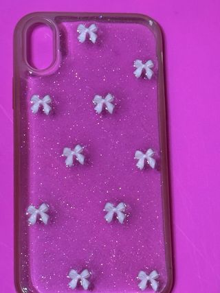 Custodia viola per iPhone XR con glitter e nastri