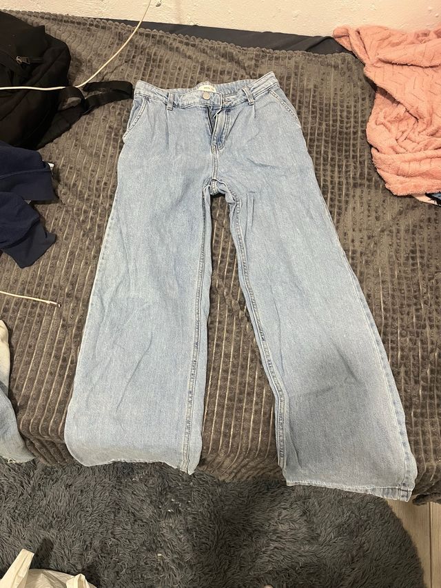 Pantalón vaquero ancho azul tiro alto