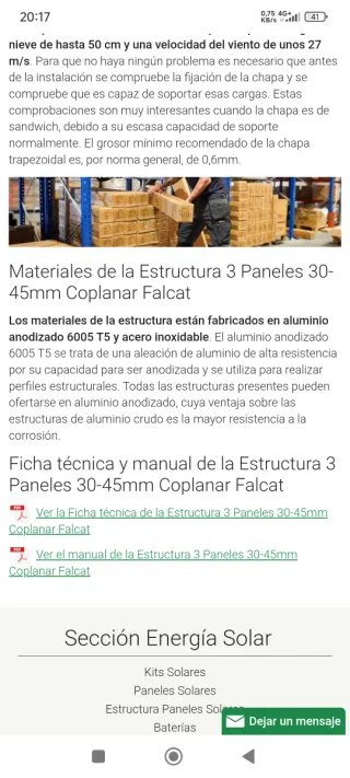 Estructura para 6 placas solares coplanar Falcat