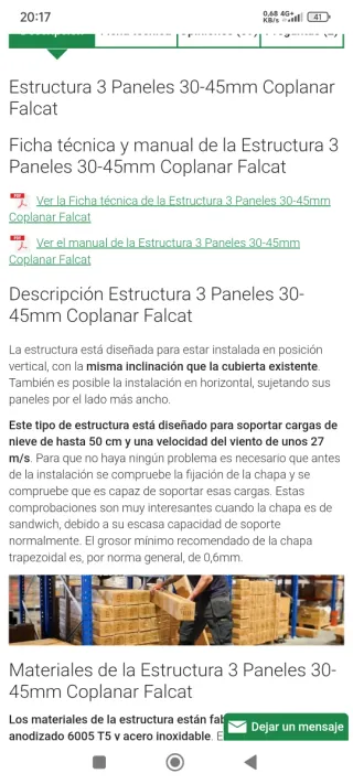 Estructura para 6 placas solares coplanar Falcat