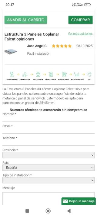 Estructura para 6 placas solares coplanar Falcat