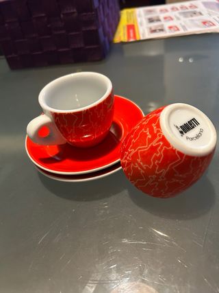 Coppia Tazzine Caffè Bialetti Porcellana Rosse