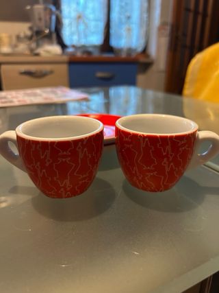 Coppia Tazzine Caffè Bialetti Porcellana Rosse