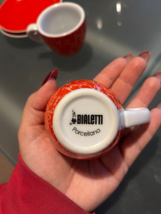Coppia Tazzine Caffè Bialetti Porcellana Rosse