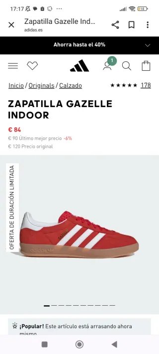 Zapatilla Adidas Gazelle Indoor Roja mujer