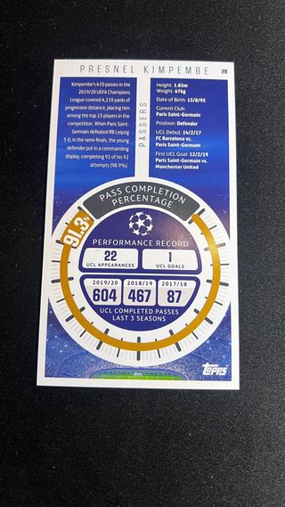 Cromo Topps Presnel Kimpembe PSG Champions League