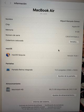 MacBook Air 13,3” M1 Gris Espacial