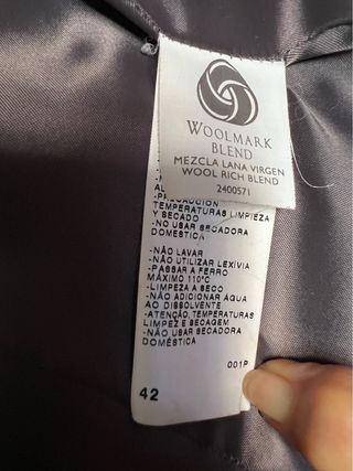 Abrigo Woolmark Blend Talla 42 Gris