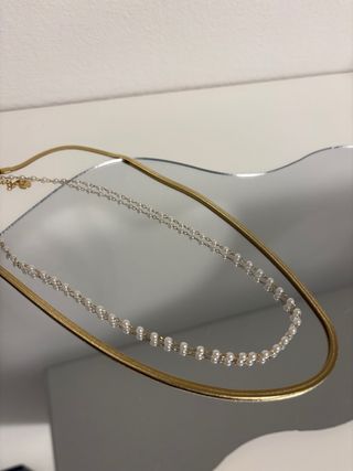 Doppia collana perle acciaio inox oro