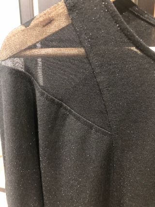 Blusa Mango Negra Brillante Malla Hombros