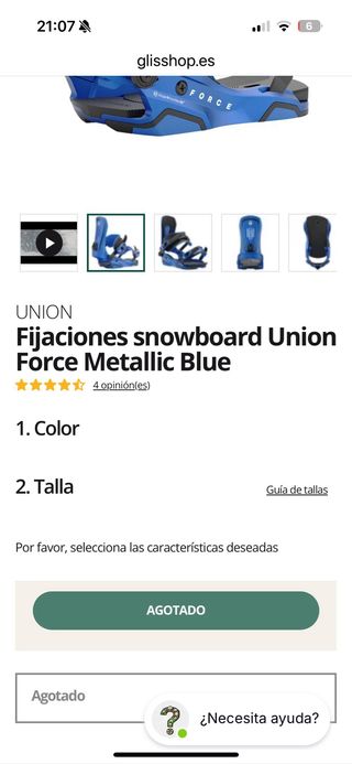 Fijaciones Union Force Snowboard Azul Metálico