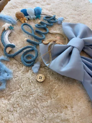 Fiocco nascita azzurro con orsetto e arcobaleno