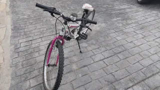 Bicicleta infantil rosa y blanca