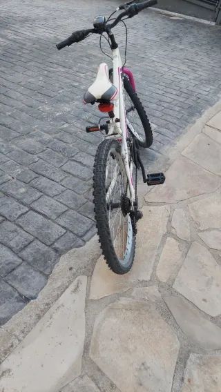 Bicicleta infantil rosa y blanca