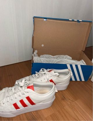 Zapatillas Adidas Plataforma Blancas Rayas Rojas