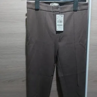 Pantalón recto mujer punto marrón