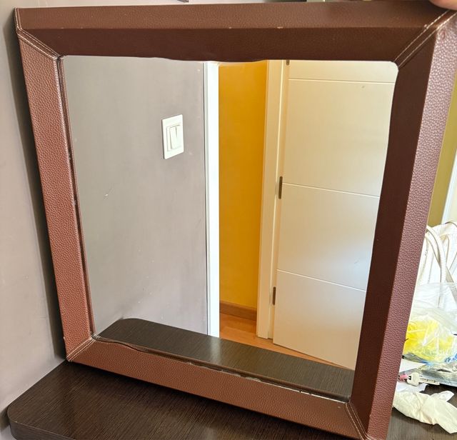 Espejo Marco Marrón Piel