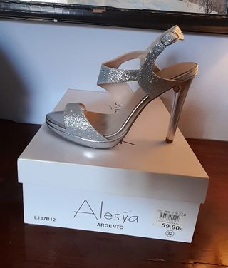 Scarpe con tacco glitter Argento Tg. 37