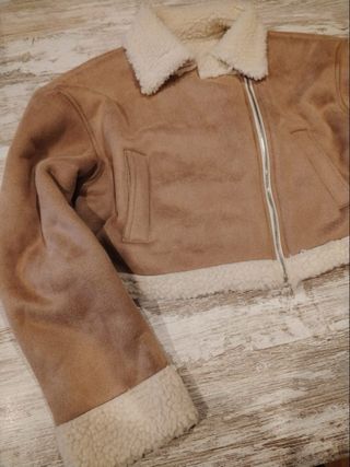 Cazadora ante y borrego torera beige