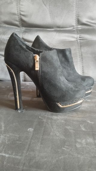 Botines Karima Talla 36 Negro Tacón Plataforma