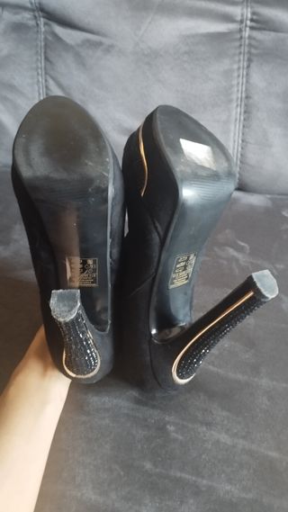 Botines Karima Talla 36 Negro Tacón Plataforma