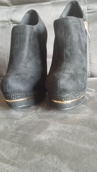Botines Karima Talla 36 Negro Tacón Plataforma