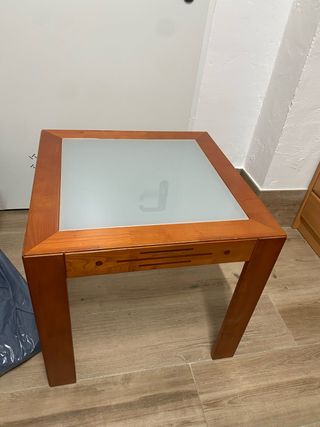 Mesa auxiliar madera y cristal