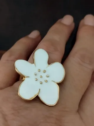 Anillo Flor Perla Acero Inoxidable Ajustable