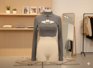 Top gris cuello alto con abertura XS