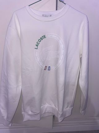 Sudadera Lacoste Blanca con Detalles Tricolor