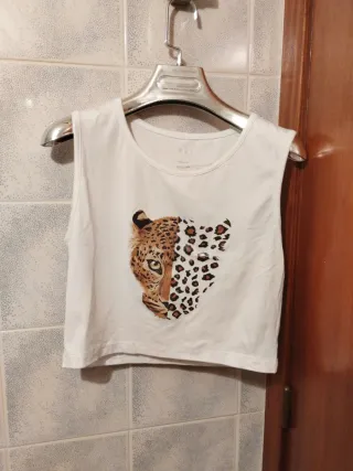 Camiseta tirantes S con estampado leopardo