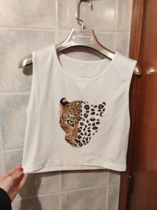 Camiseta tirantes S con estampado leopardo
