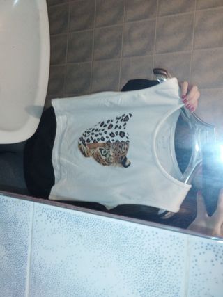 Camiseta tirantes S con estampado leopardo