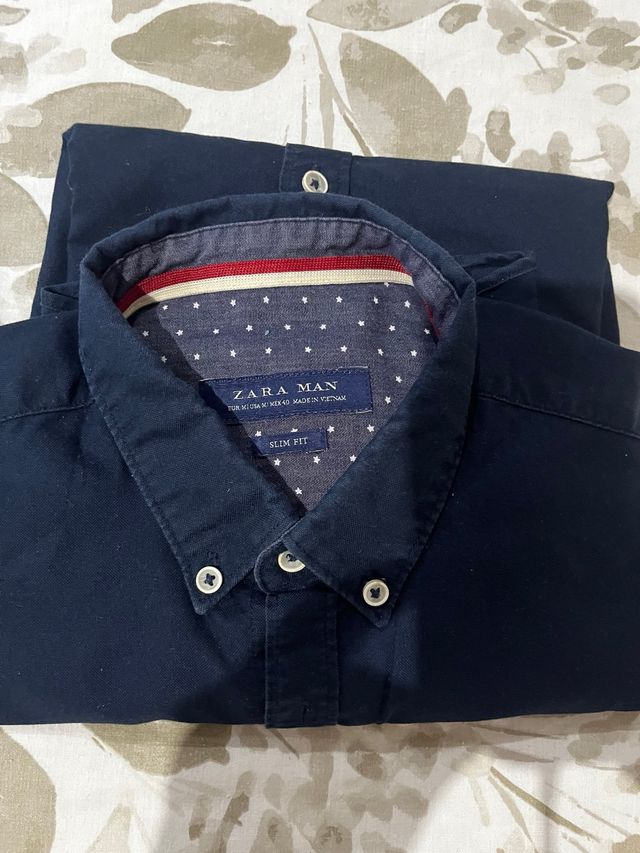 Camisa Zara Man Talla M Slim Fit Azul