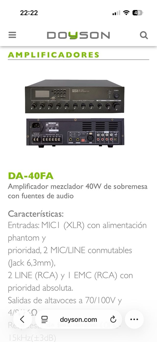 Amplificador Mezclador Compacto DOY SON DA-40FA