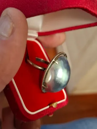 Anillo Plata con Perla Azul Ovalada