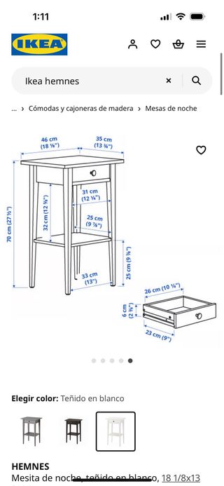 Mesita de noche blanca con cajón 