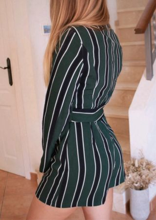 Blazer vestido rayas verde y azul