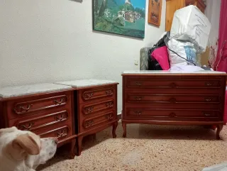 Cómoda y 2 mesitas de noche madera mármol