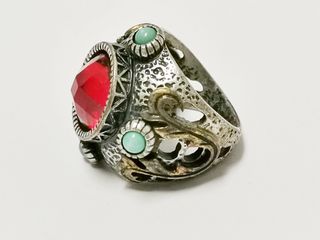 Anillo Maxi Vintage Étnico Rojo y Turquesa