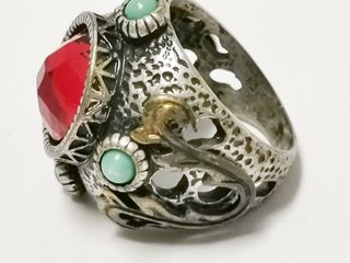 Anillo Maxi Vintage Étnico Rojo y Turquesa
