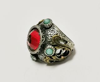Anillo Maxi Vintage Étnico Rojo y Turquesa