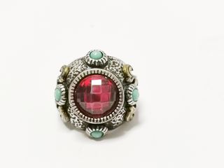 Anillo Maxi Vintage Étnico Rojo y Turquesa