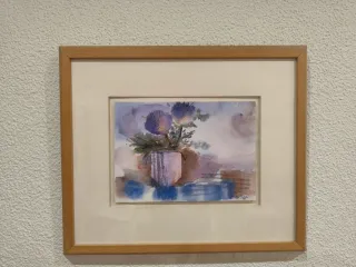 Cuadro acuarela flores moradas y azules