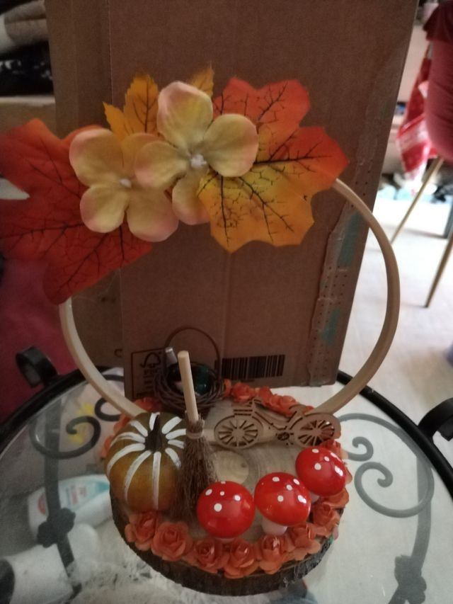 Decoración Otoñal Calabaza Setas Flores